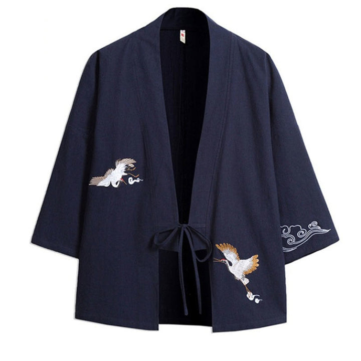Buddha Stones Embroidery Open Front Jacket Men's Three Quarter Sleeve Kimono - image 8