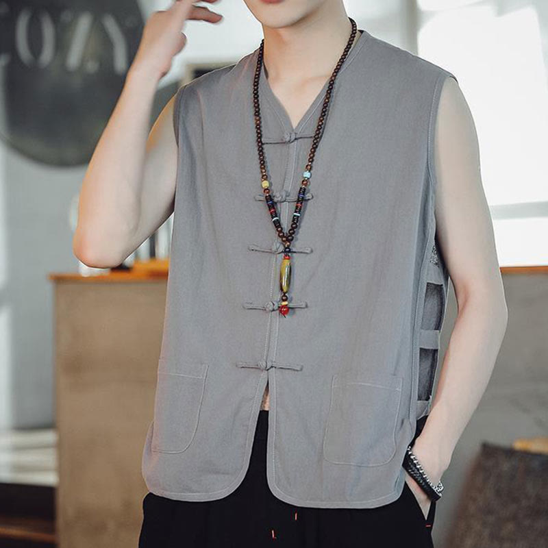 Buddha Stones Casual Chinese Frog-Button Men's Vest With Pockets - Silver - US/UK/AU46，EU56 (5XL) - image 19