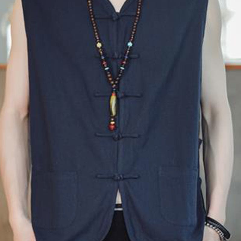 Buddha Stones Casual Chinese Frog-Button Men's Vest With Pockets - image 7