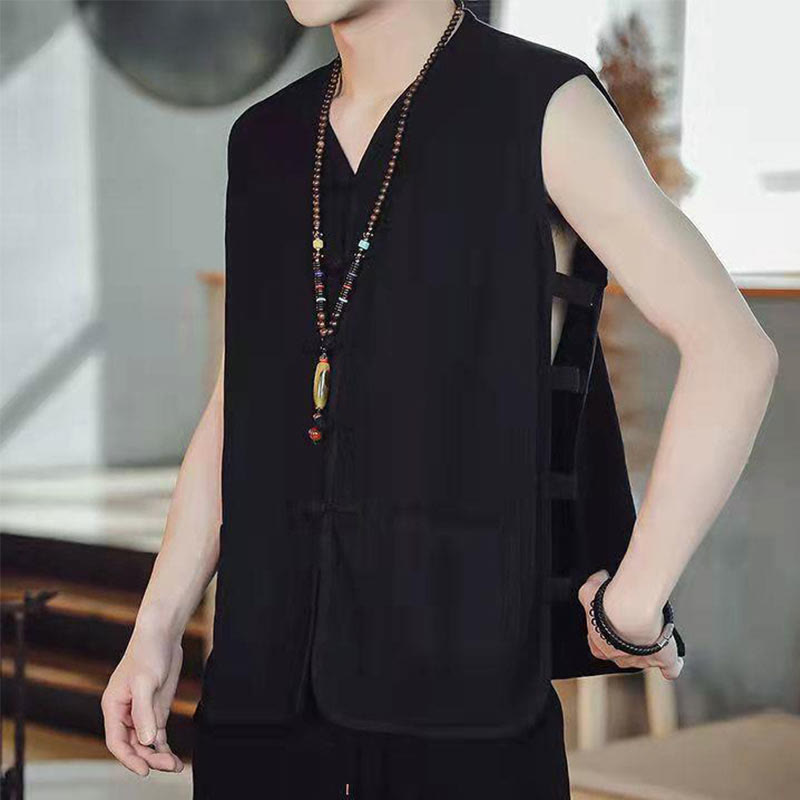 Buddha Stones Casual Chinese Frog-Button Men's Vest With Pockets - Black - US/UK/AU46，EU56 (5XL) - image 8