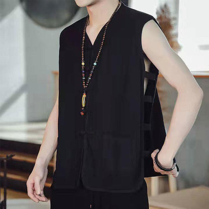 Buddha Stones Casual Chinese Frog-Button Men's Vest With Pockets - Black - US/UK/AU46，EU56 (5XL) - image 8