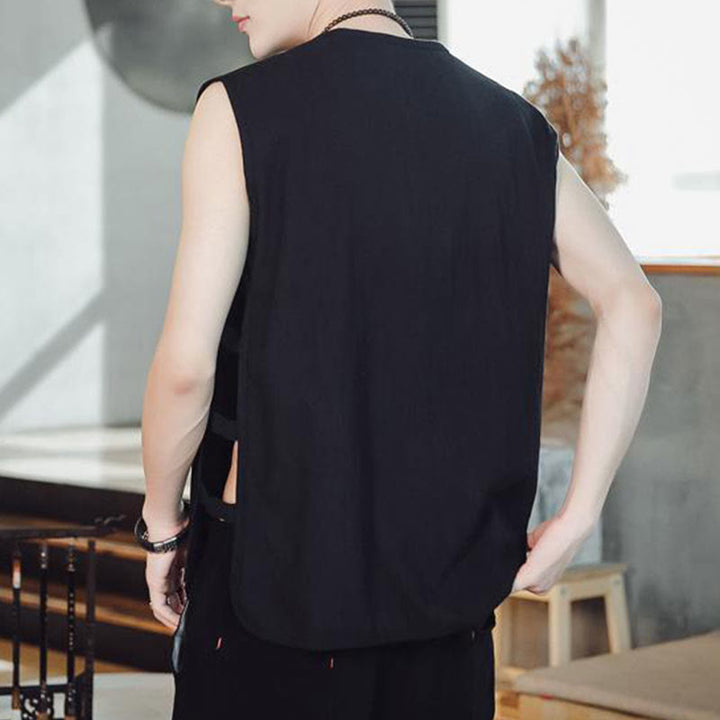 Buddha Stones Casual Chinese Frog-Button Men's Vest With Pockets - image 11