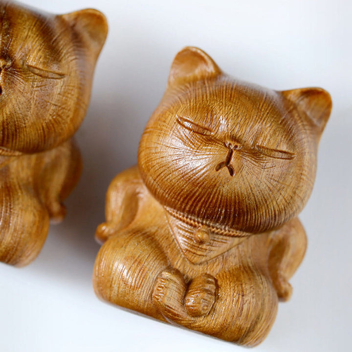 Buddha Stones Small Mini Green Sandalwood Lucky Cat Carved Soothing Decorations - image 10