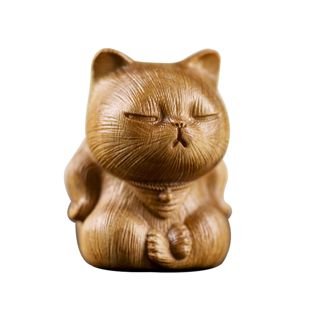Buddha Stones Small Mini Green Sandalwood Lucky Cat Carved Soothing Decorations - image 12