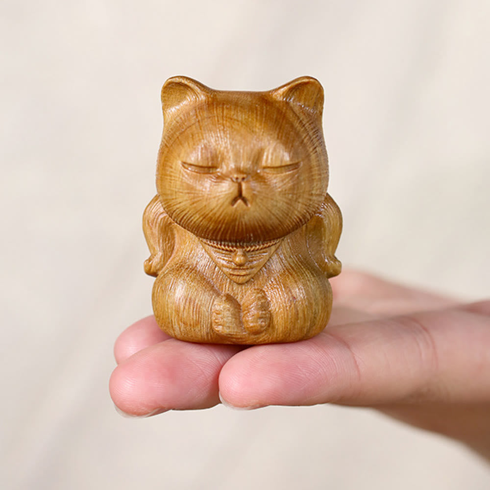 Buddha Stones Small Mini Green Sandalwood Lucky Cat Carved Soothing Decorations - image 8