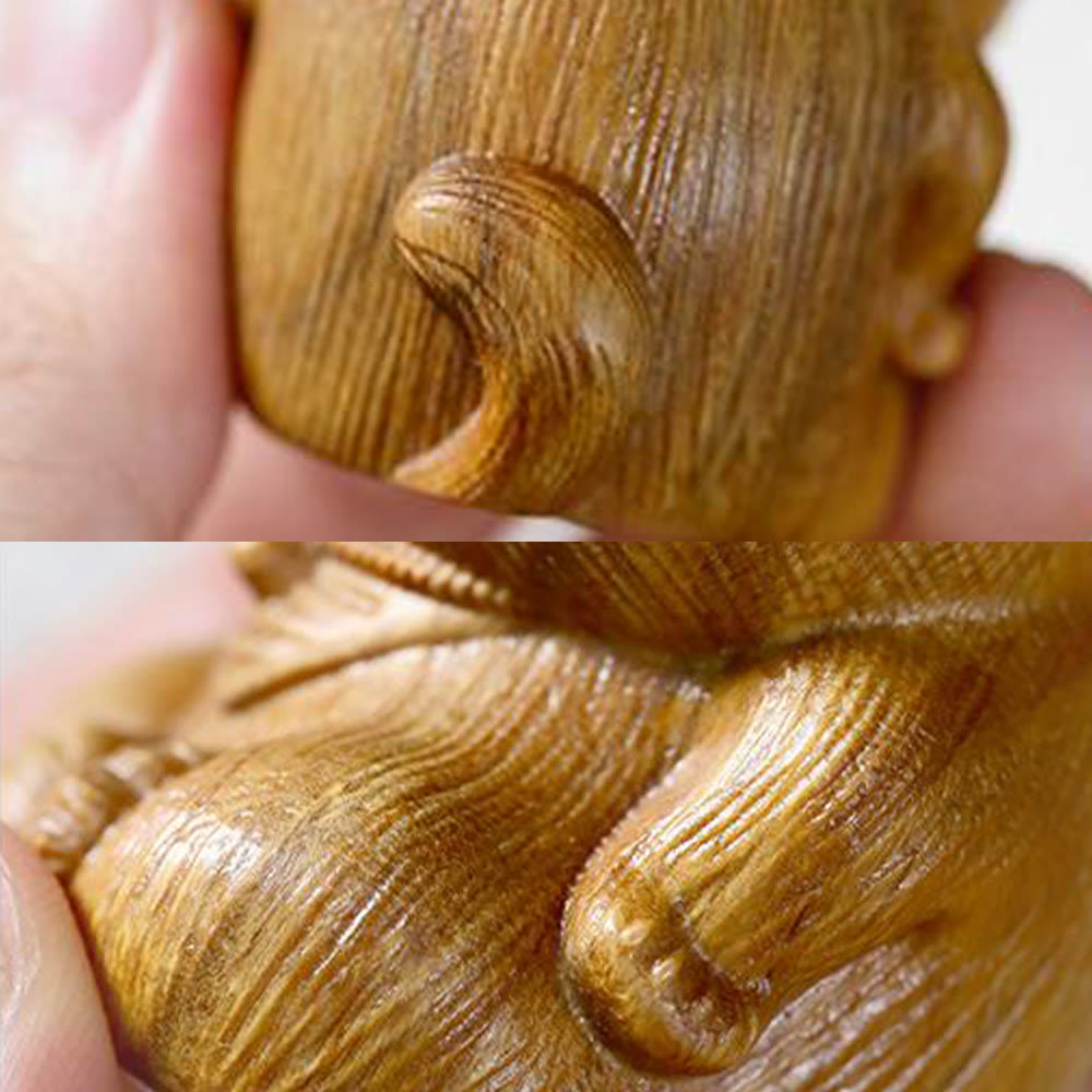 Buddha Stones Small Mini Green Sandalwood Lucky Cat Carved Soothing Decorations - image 11