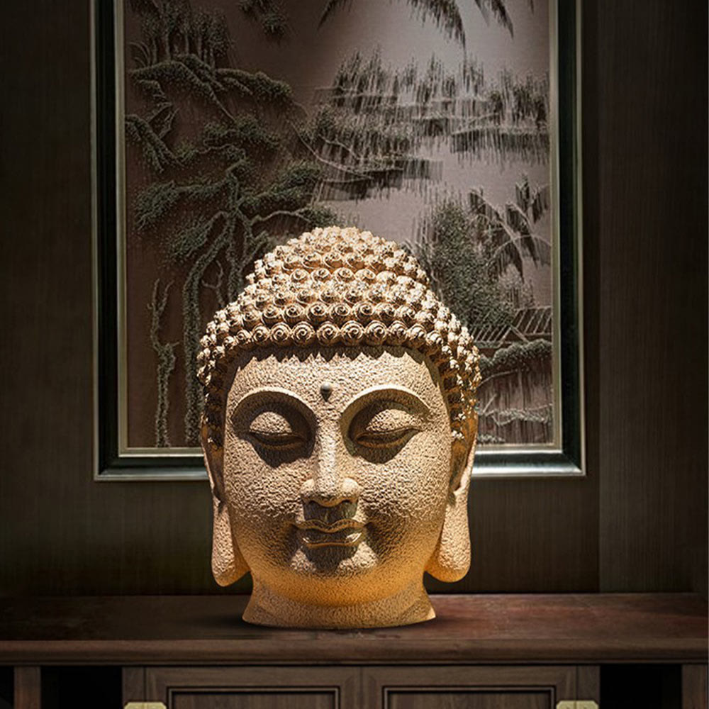 Buddha Stones Closed Eyes Meditating Buddha Head Resin Statue Zen Home Decoration 42*30*30cm - image 6
