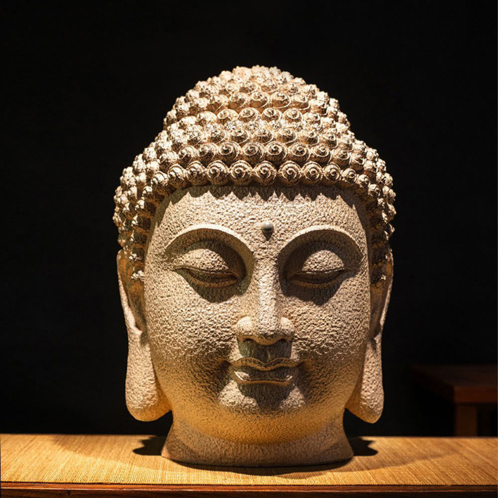 Buddha Stones Closed Eyes Meditating Buddha Head Resin Statue Zen Home Decoration 42*30*30cm - image 7