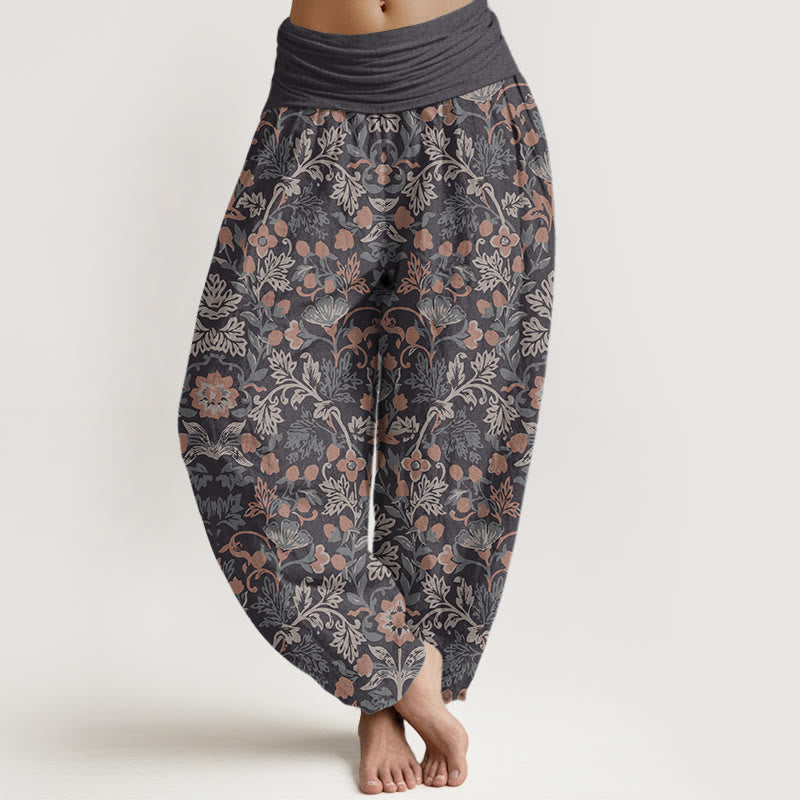 Buddha Stones Pure Cotton Casual Flower Vine Leaves Pattern Women's Elastic Waist Harem Pants - RosyBrown - US22，UK/AU26，EU54 (6XL) - image 5