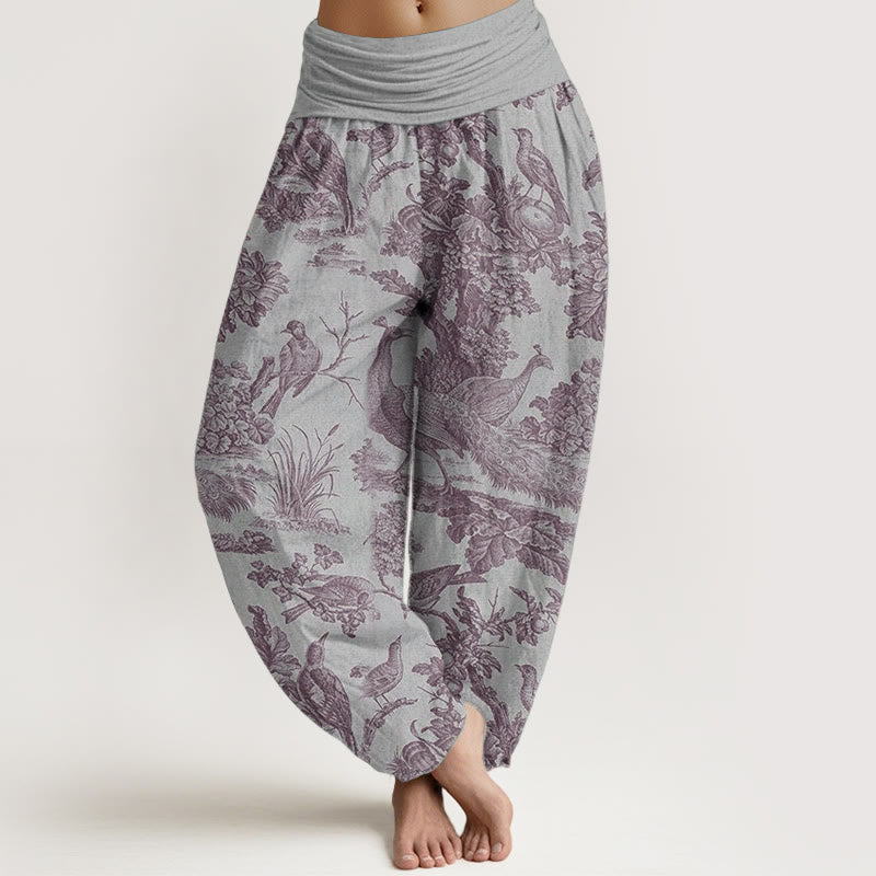 Buddha Stones Pure Cotton Birds Trees Branches Pattern Women's Elastic Waist Harem Pants - Gainsboro - US22，UK/AU26，EU54 (6XL) - image 8