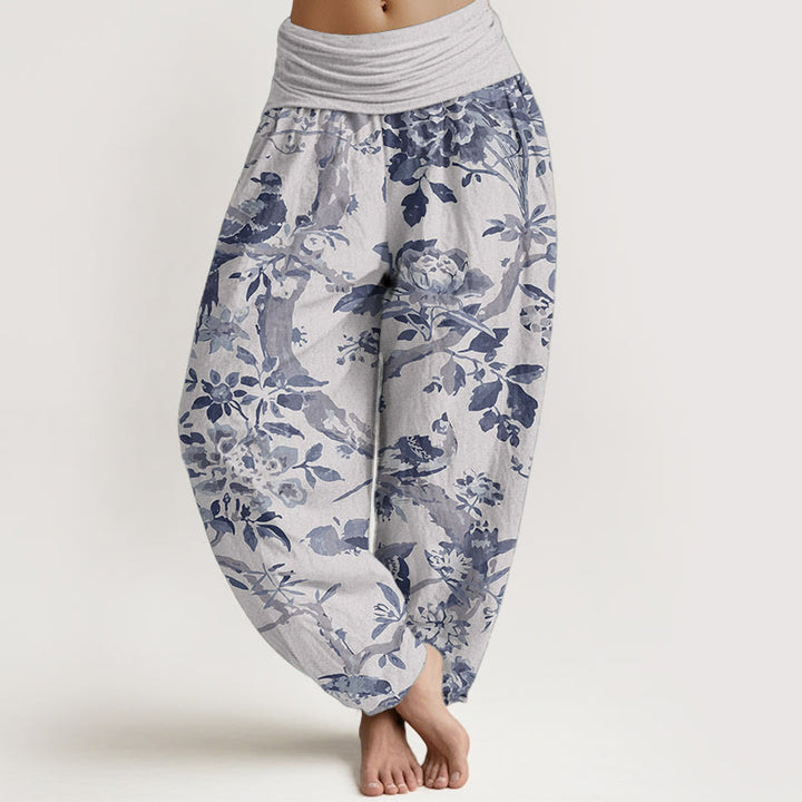 Buddha Stones Pure Cotton Birds Branches Flowers Pattern Women's Elastic Waist Harem Pants - WhiteSmoke - US22，UK/AU26，EU54 (6XL) - image 8