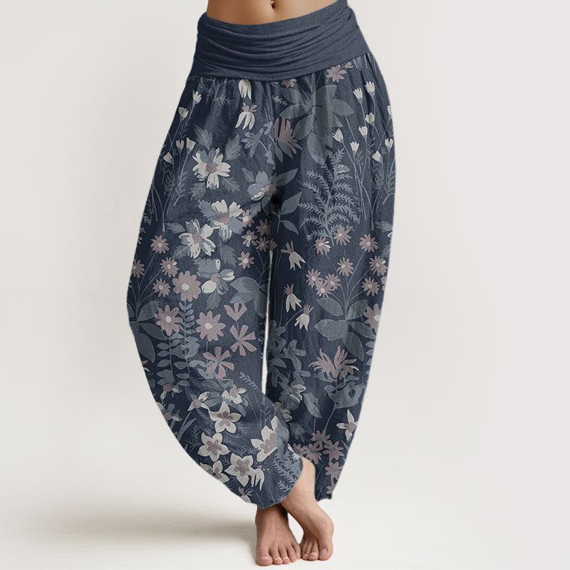 Buddha Stones Pure Cotton Casual Daisy Flowers Leaves Design Women's Elastic Waist Harem Pants - SteelBlue - US22，UK/AU26，EU54 (6XL) - image 8
