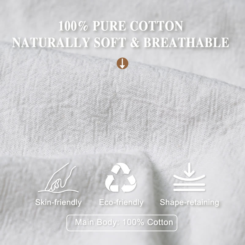 Buddha Stones Pure Cotton White Lotus Leaves Pattern Casual Women's Elastic Waist Harem Pants