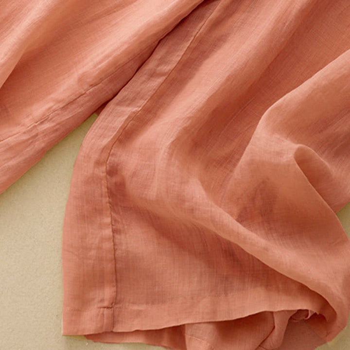 Buddha Stones Geometric Embroidery Elastic Waist Women's Cotton Linen Wide Leg Pants With Pockets - image 4