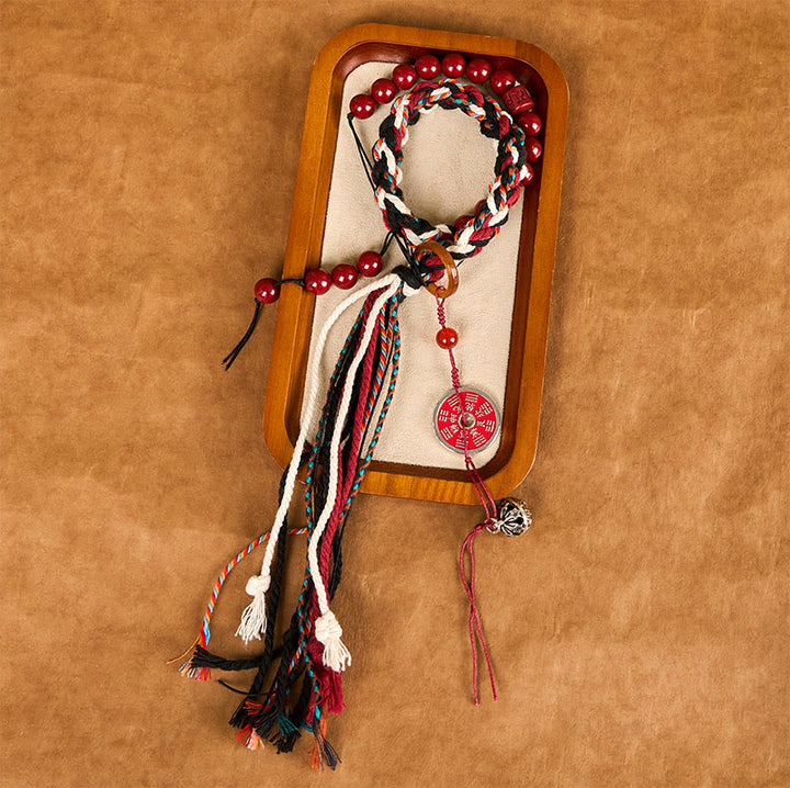 Buddha Stones Tibetan Mountain Ghosts Spend Money Cinnabar Double-Layer Red Rope Tassel Protection Bracelet