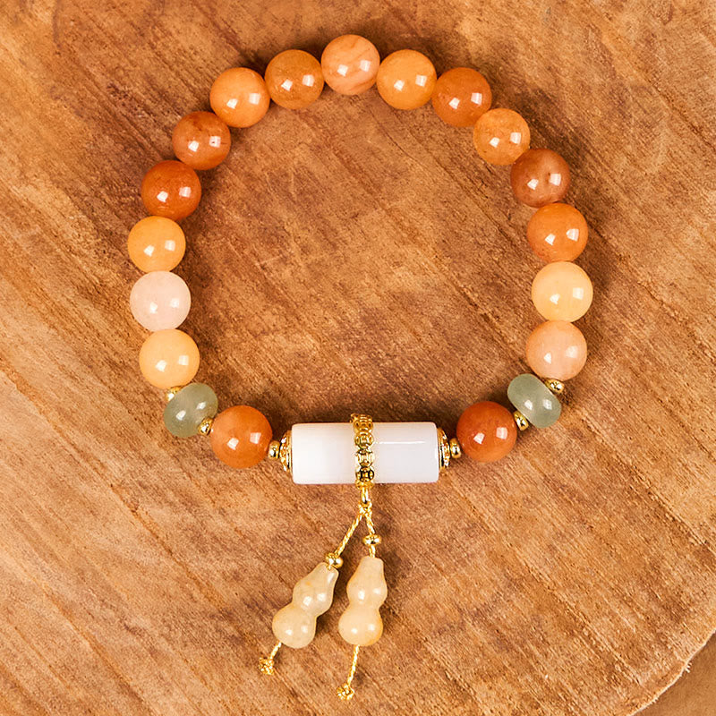 Buddha Stones Golden Silk Jade Beads Gourd White Crystal Wealth Luck Bracelet