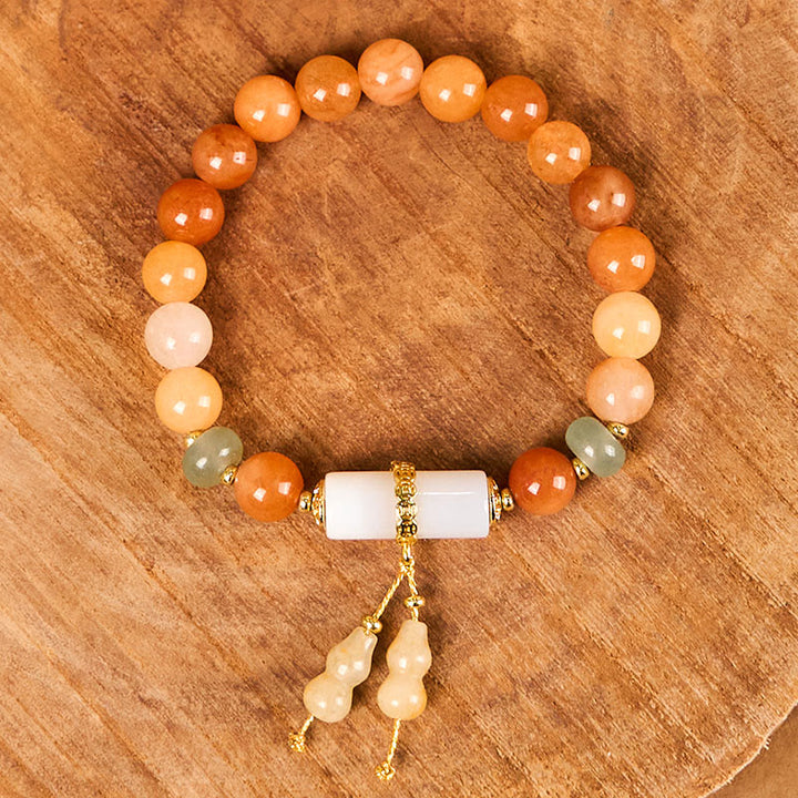 Buddha Stones Golden Silk Jade Beads Gourd White Crystal Wealth Luck Bracelet