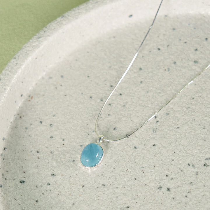 Buddha Stones 925 Sterling Silver Aquamarine Healing Clavicle Chain Necklace Pendant