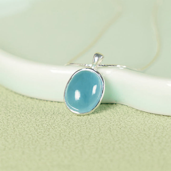 Buddha Stones 925 Sterling Silver Aquamarine Healing Clavicle Chain Necklace Pendant