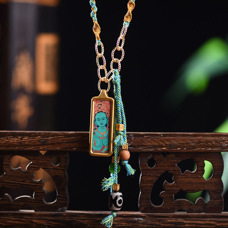 Buddha Stones Tibet God Of Wealth Titanium Steel Thangka Wealth Necklace Pendant - Bodhisattva Tara - image 9