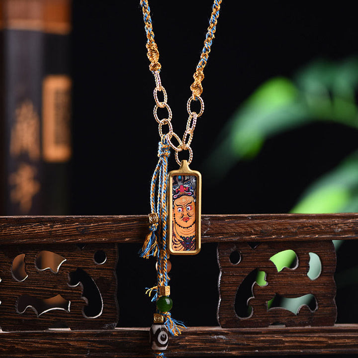 Buddha Stones Tibet God Of Wealth Titanium Steel Thangka Wealth Necklace Pendant - Yellow God of Wealth - image 0