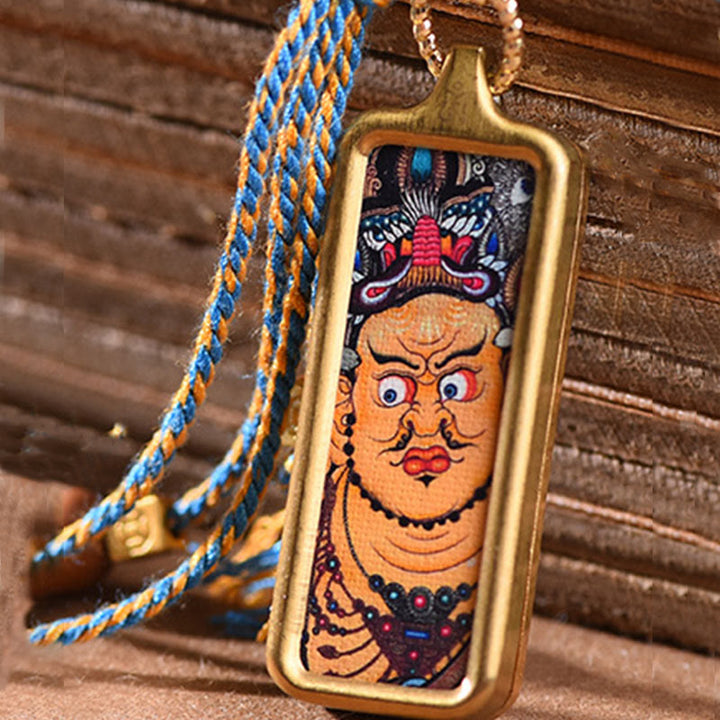 Buddha Stones Tibet God Of Wealth Titanium Steel Thangka Wealth Necklace Pendant - image 6