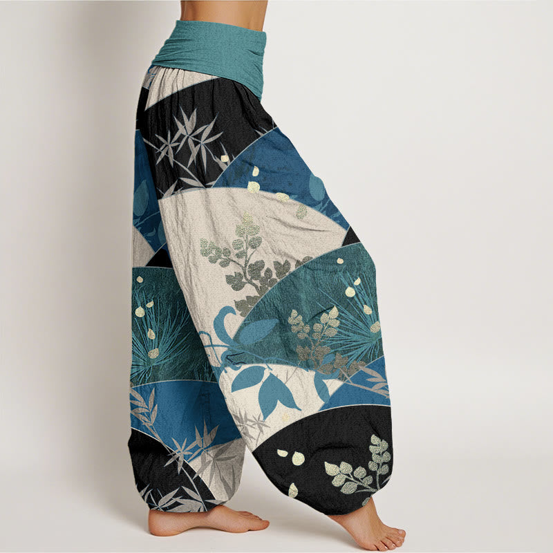 Buddha Stones Semicircle Leaves Pattern Women's Elastic Waist Harem Pants - image 6