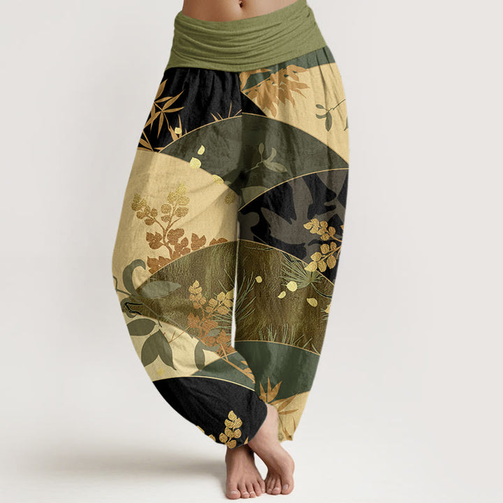 Buddha Stones Semicircle Leaves Pattern Women's Elastic Waist Harem Pants - OliveDrab - US22，UK/AU26，EU54 (6XL) - image 7