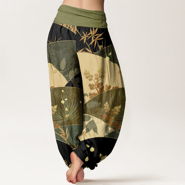 Buddha Stones Cotton Semicircle Leaves Pattern Women's Elastic Waist Harem Pants - image 8