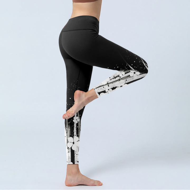 Buddha Stones White Flowers Aquatic Plants Pattern Print Gym Leggings Women's Yoga Pants - image 4