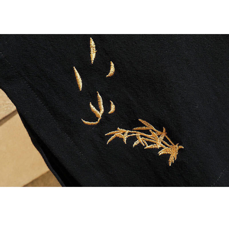 Buddha Stones Tang Suit Embroided Crane Pattern Lace-Up Side Men's Cotton Linen Short Sleeve T-Shirt - image 7