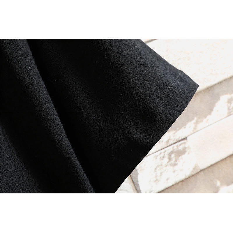 Buddha Stones Tang Suit Embroided Crane Pattern Lace-Up Side Men's Cotton Linen Short Sleeve T-Shirt - image 5