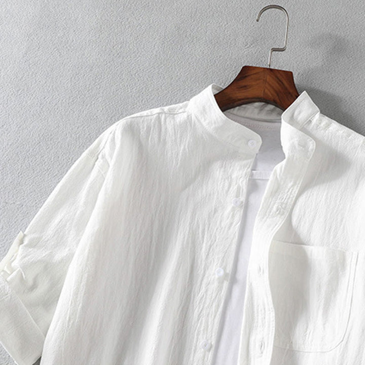 Buddha Stones Vintage Casual Plain Single Breasted Three Quarter Sleeve Men's  Shirt With Pocket - image 3