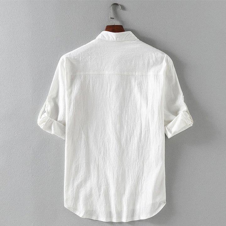 Buddha Stones Vintage Casual Plain Single Breasted Three Quarter Sleeve Men's  Shirt With Pocket - image 2