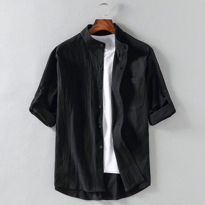 Buddha Stones Vintage Casual Plain Single Breasted Three Quarter Sleeve Men's  Shirt With Pocket - Black - US/UK/AU46，EU56 (5XL) - image 15