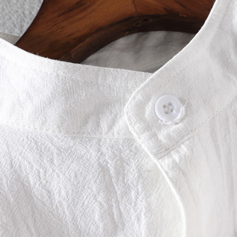 Buddha Stones Vintage Casual Plain Single Breasted Three Quarter Sleeve Men's Cotton Linen Shirt With Pocket - image 5