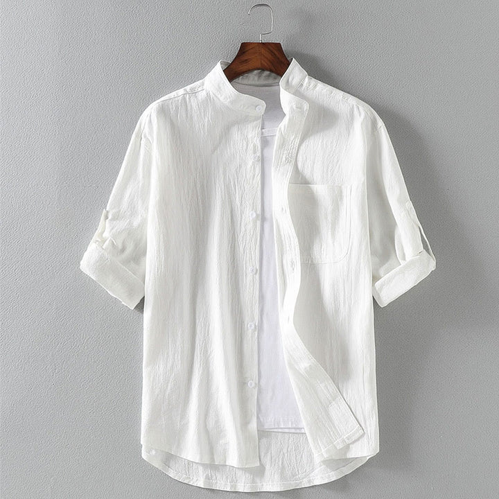 Buddha Stones Vintage Casual Plain Single Breasted Three Quarter Sleeve Men's  Shirt With Pocket - White - US/UK/AU46，EU56 (5XL) - image 1