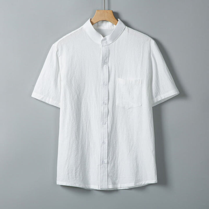 Buddha Stones Daily Printing Solid Color Single Breasted Men's Short Sleeve Cotton Linen Shirt WIth Pockets - White - US/UK/AU46，EU56 (5XL) - image 1