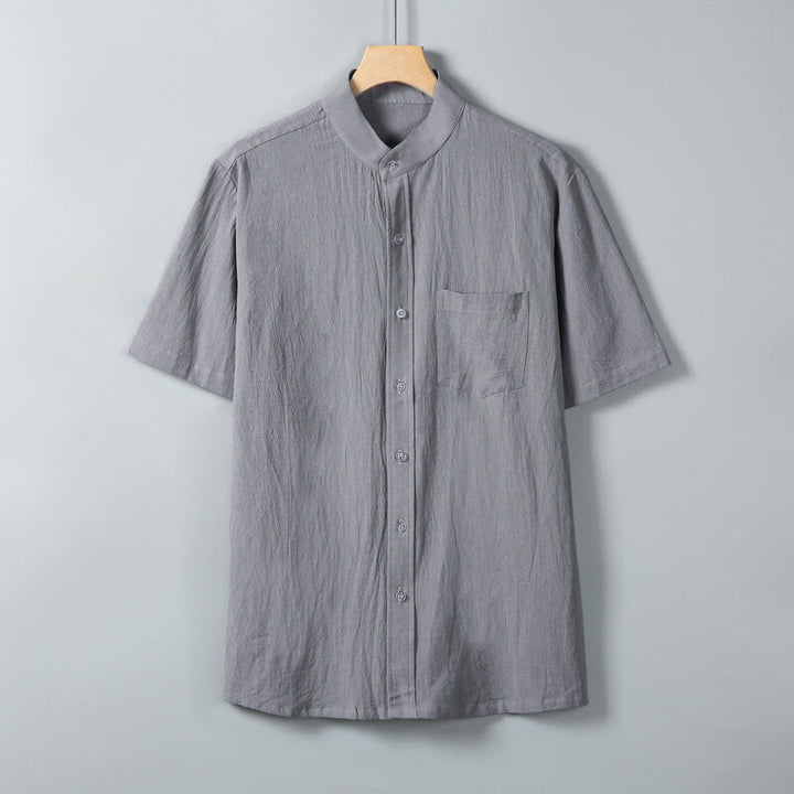 Buddha Stones Daily Printing Solid Color Single Breasted Men's Short Sleeve Cotton Linen Shirt WIth Pockets - DarkGray - US/UK/AU46，EU56 (5XL) - image 0