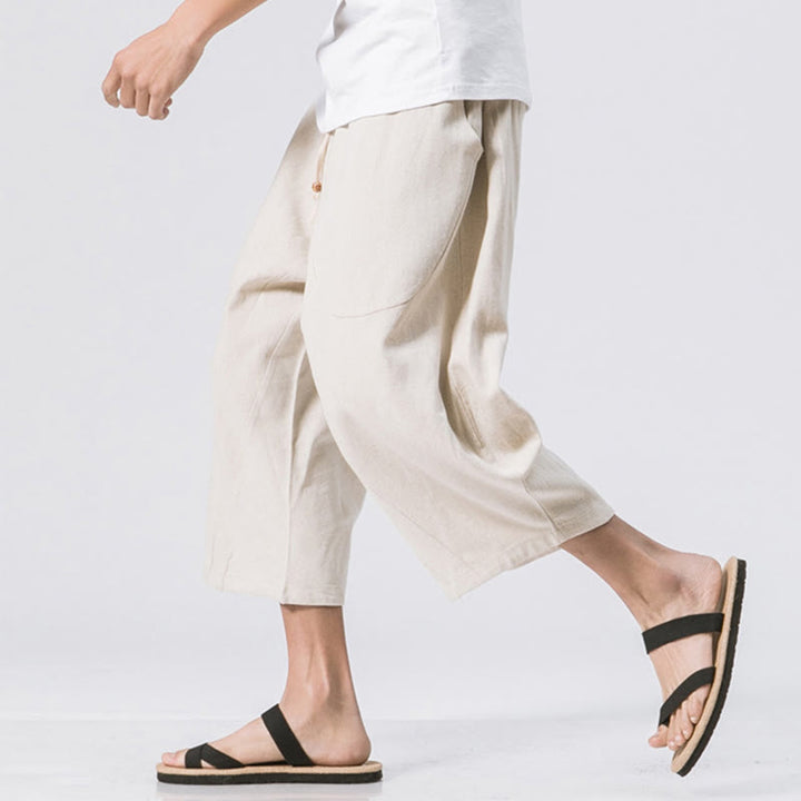 Buddha Stones Summer Casual Simple Plain Design 7-8 Length Men's Cotton Linen Drawstring Pants With Pockets - image 15