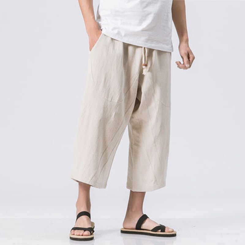 Buddha Stones Summer Casual Simple Plain Design 7-8 Length Men's Cotton Linen Drawstring Pants With Pockets - image 16