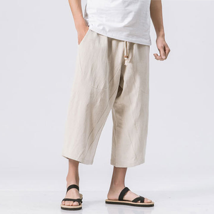 Buddha Stones Summer Casual Simple Plain Design 7-8 Length Men's Cotton Linen Drawstring Pants With Pockets - image 16