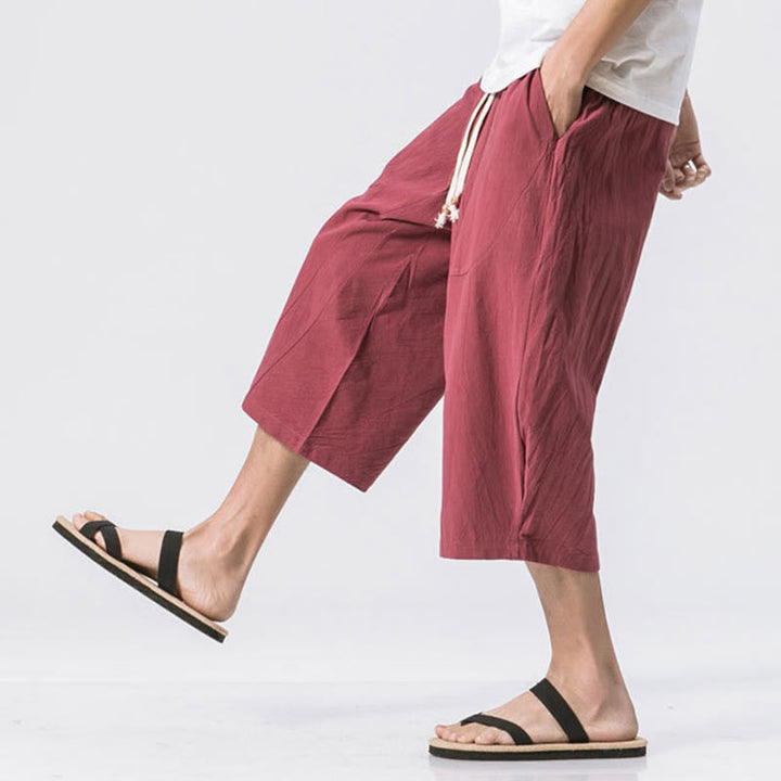 Buddha Stones Summer Casual Simple Plain Design 7-8 Length Men's Cotton Linen Drawstring Pants With Pockets - image 8