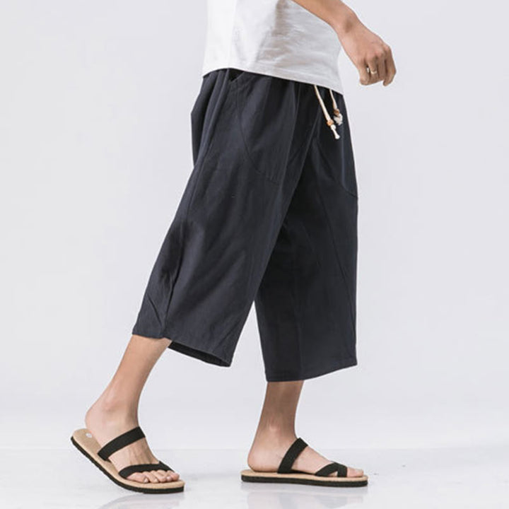 Buddha Stones Summer Casual Simple Plain Design 7-8 Length Men's Cotton Linen Drawstring Pants With Pockets - image 18