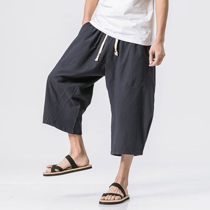 Buddha Stones Summer Casual Simple Plain Design 7-8 Length Men's Cotton Linen Drawstring Pants With Pockets - MidnightBlue - US/UK/AU46，EU56 (5XL) - image 17