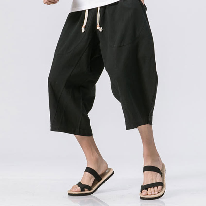 Buddha Stones Summer Casual Simple Plain Design 7-8 Length Men's Cotton Linen Drawstring Pants With Pockets - image 10