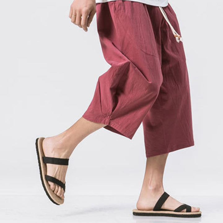 Buddha Stones Summer Casual Simple Plain Design 7-8 Length Men's Cotton Linen Drawstring Pants With Pockets - image 7