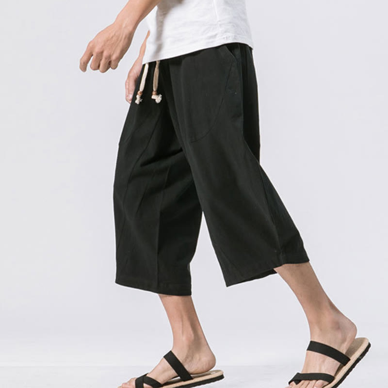 Buddha Stones Summer Casual Simple Plain Design 7-8 Length Men's Cotton Linen Drawstring Pants With Pockets - image 11