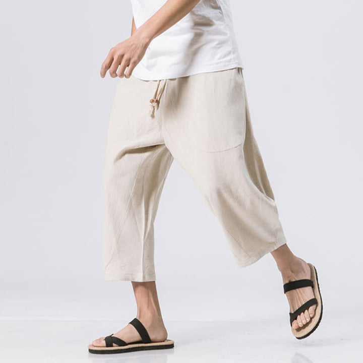 Buddha Stones Summer Casual Simple Plain Design 7-8 Length Men's Cotton Linen Drawstring Pants With Pockets - Beige - US/UK/AU46，EU56 (5XL) - image 14