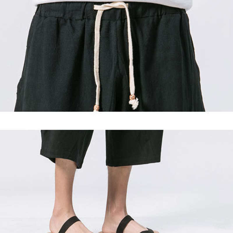 Buddha Stones Summer Casual Simple Plain Design 7-8 Length Men's Cotton Linen Drawstring Pants With Pockets - image 13